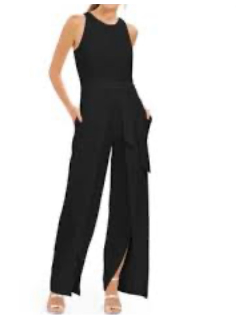 INC International Concepts Black Sleeveless Wide-Leg Jumpsuit with Front Slit
